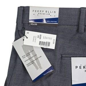 Perry Ellis Premium Wellington Mens 42x30 Tailored Fit Grey Dress Pants PTBFD063